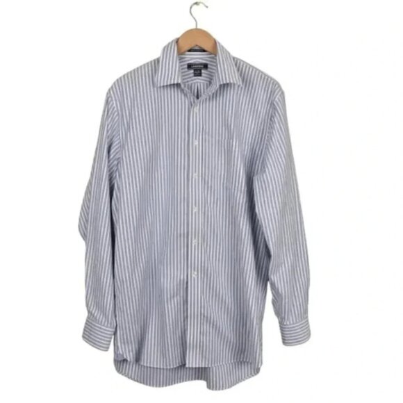 Land's End Dress Shirt Supima No  Iron Oxford Button Down Pinstripe Size 16-36 - Picture 1 of 10